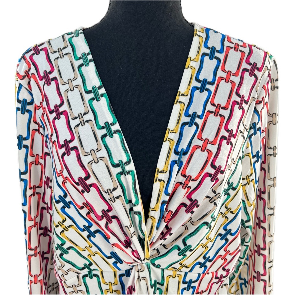 Studio by JPR Multicolor Chain Link Print Deep V-Neck 3/4 Sleeve Blouse Size XL - Picture 12 of 14
